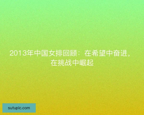 2013年中国女排回顾：在希望中奋进，在挑战中崛起